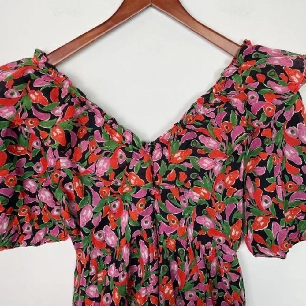 Banjanan Scorpio Floral Cotton Babydoll Mini Dress Mini Bloom Vivid Black NWT - Picture 9 of 9